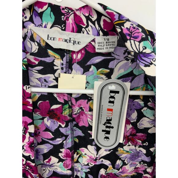 Vintage 90s Bon Magique Floral 100% Rayon Open Front Jacket 7/8 NWT Old Stock - Picture 2 of 5